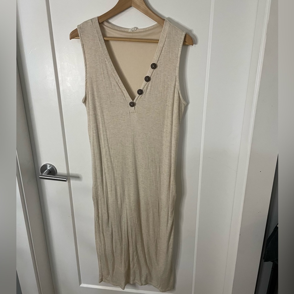 Pinkblush Casual Cream Henley Style Sleeveless Midi length Maternity Dress XL